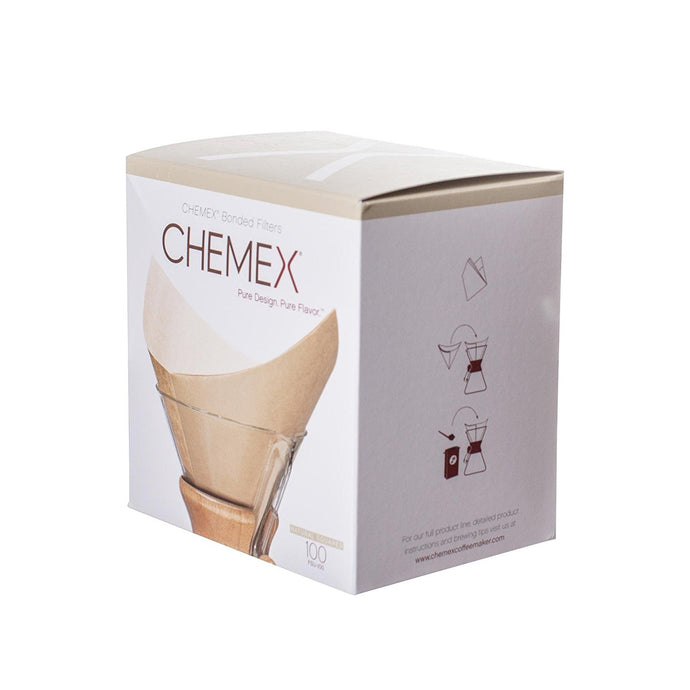 Chemex Square Natural Fiber Coffee Filters (100ct Box) Seamless, Folded (FSU-100)